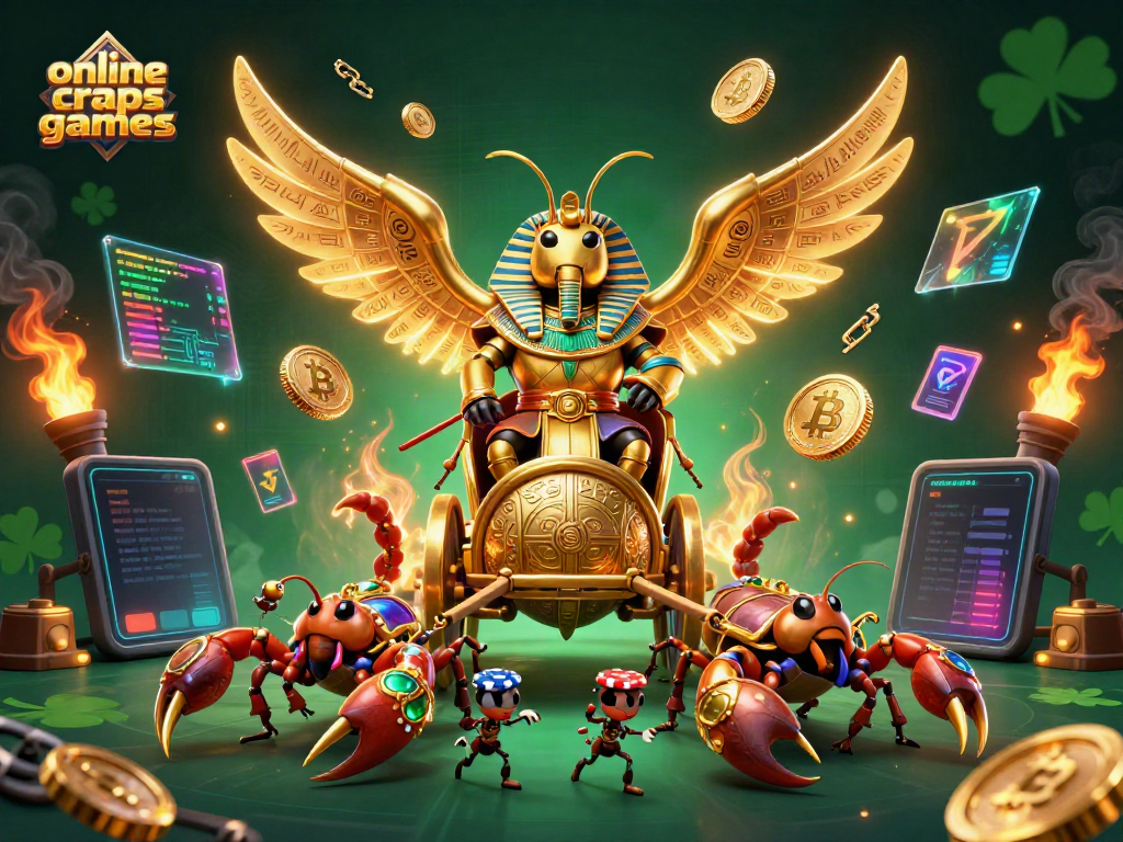 Experience the excitement of online craps games with an electrifying 3D illustration of chariots and golden elements.