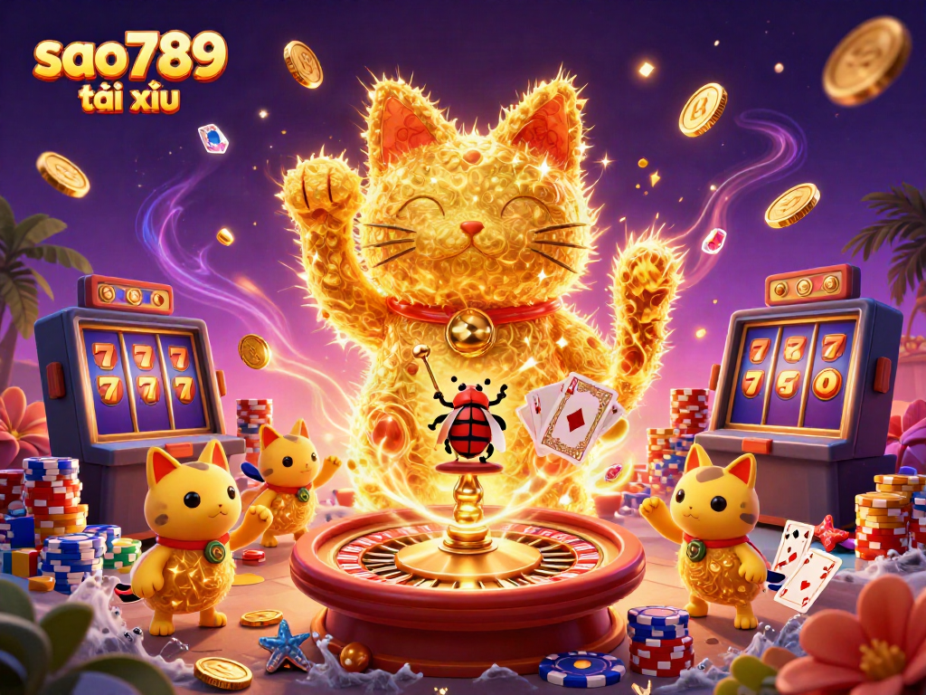 Engage in exciting sao789 tài xỉu gameplay with vibrant visuals of golden symbols and casino elements.