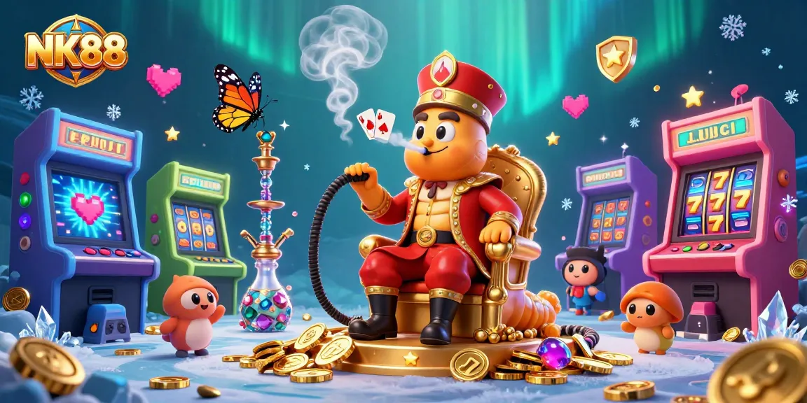 Experience thrilling gaming at NK88, showcasing an imaginative 3D casino with vibrant characters.