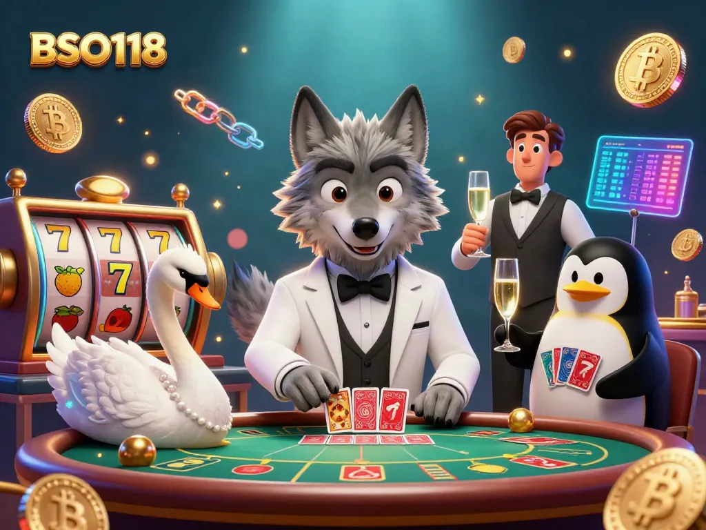 Engage in thrilling casino excitement with BSO118's dynamic illustration showcasing lively characters at a baccarat table.