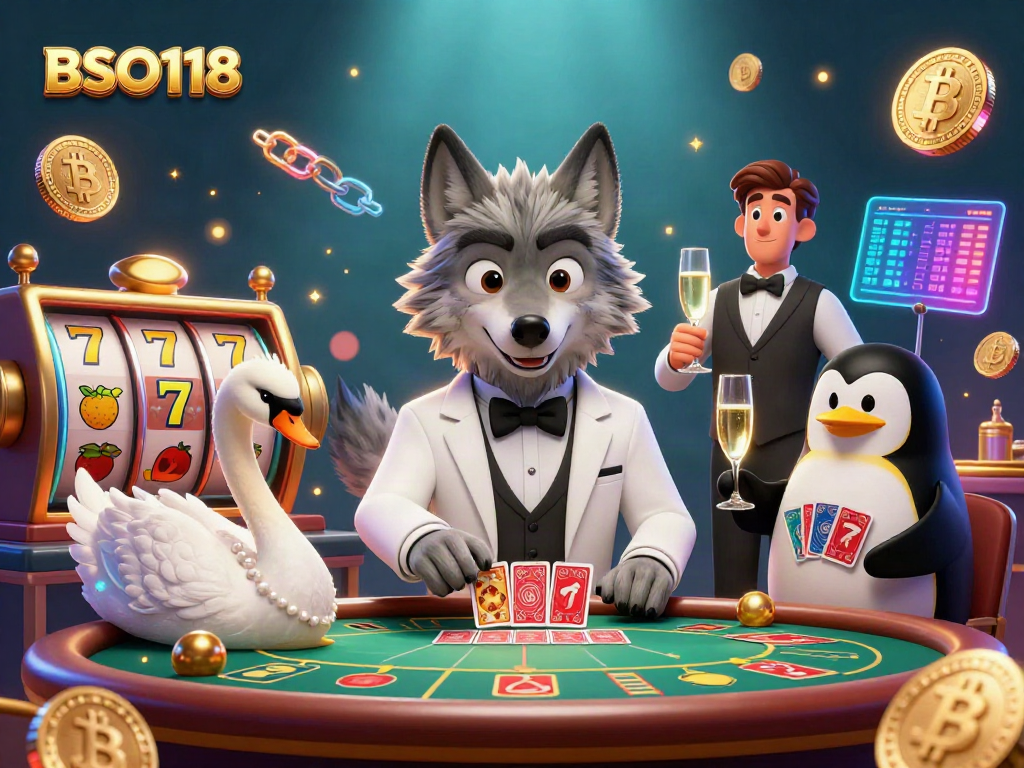 Engage in thrilling casino excitement with BSO118's dynamic illustration showcasing lively characters at a baccarat table.