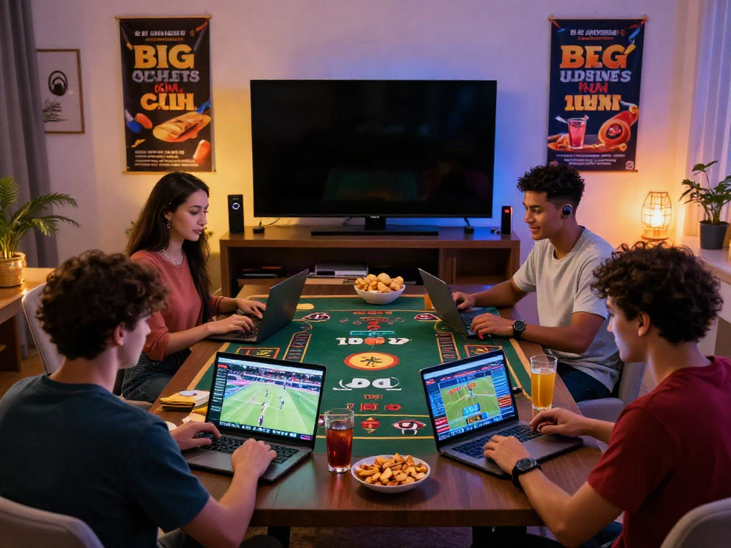Engaging online gaming scene with friends enjoying red88 casino games and sports betting