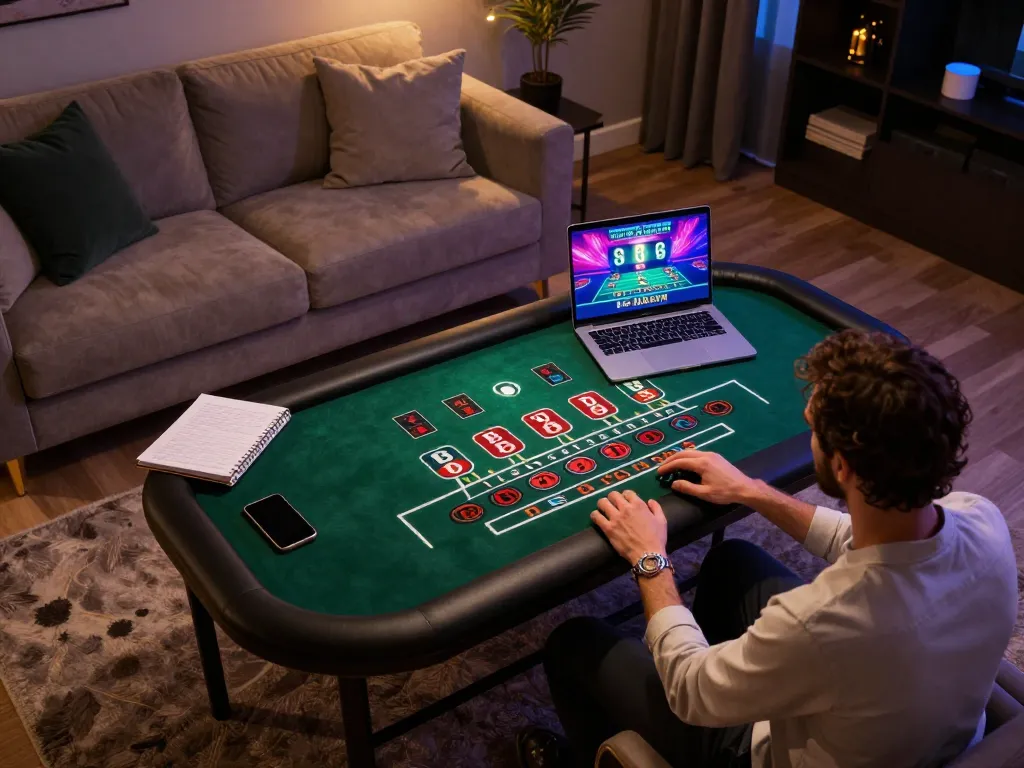 Engaging in live dealer games on sunwin while enjoying a cozy home setup with strategic notes.