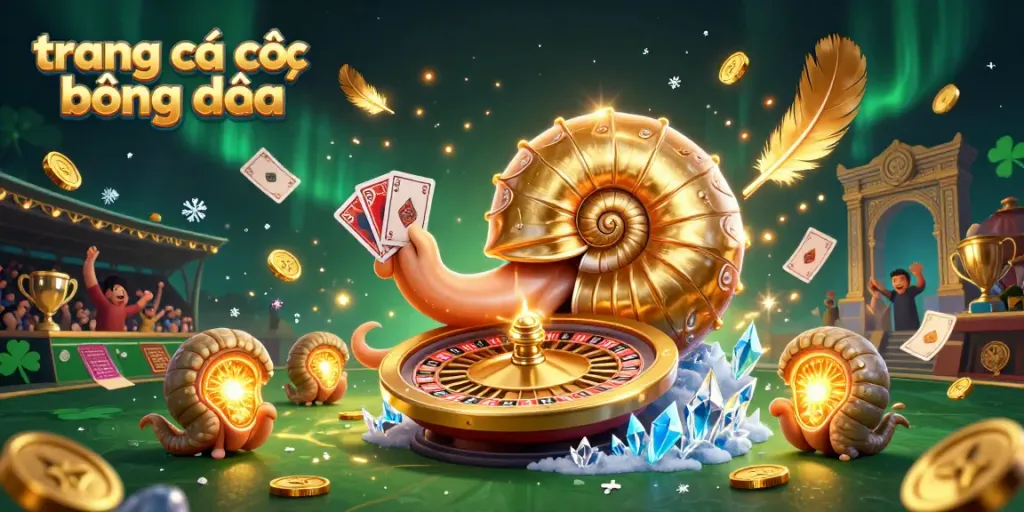 Engage in exciting action at trang cá cược bóng đá featuring a giant nautilus holding cards amidst a sparkling casino-themed arena.