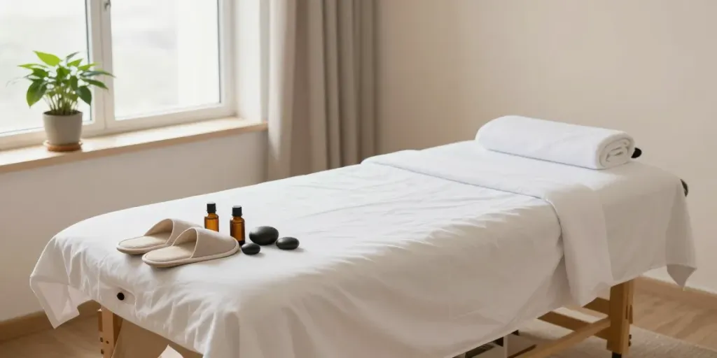 Relaxation scene illustrating 화성출장안마 services in a soothing home therapy setting.