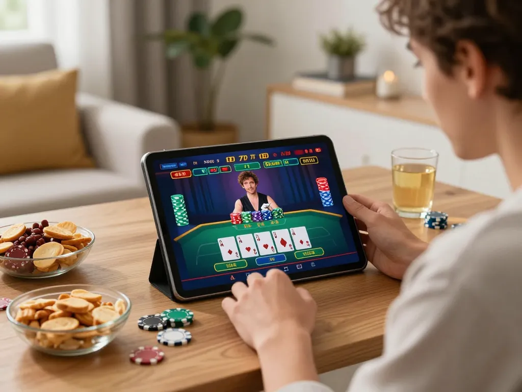 Engaging with the best online casinos in Canada during a live dealer game at home.