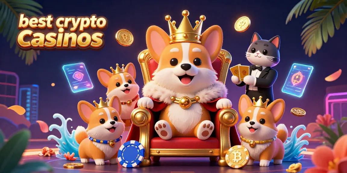 Experience the best crypto casinos with lively characters and dynamic gaming elements in a vibrant 3D illustration.