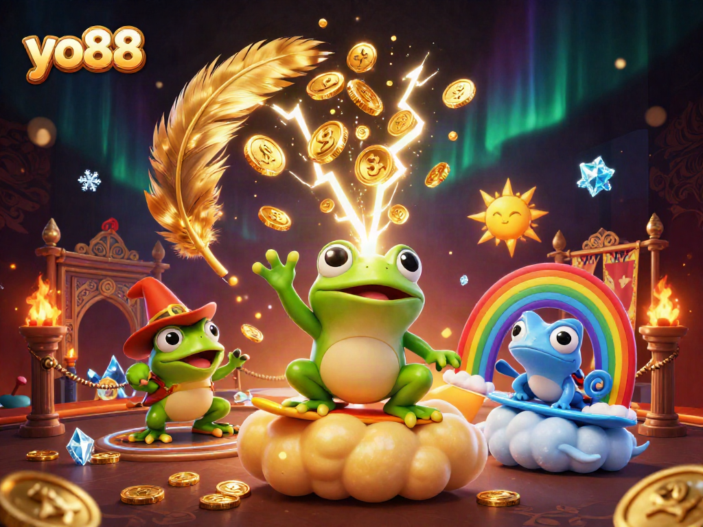 Experience the thrill of yo88 with a vibrant storm of golden coins and dynamic gambling elements.