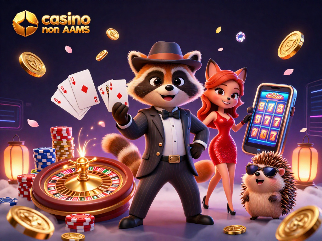 Gioca a casino online non AAMS con il signor procione elegante e i suoi compagni in un'atmosfera vibrante.