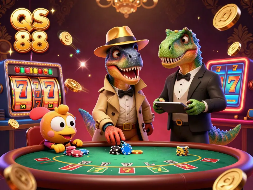 Experience winning moments with QS 88 as cartoon dinosaurs engage in thrilling blackjack action.