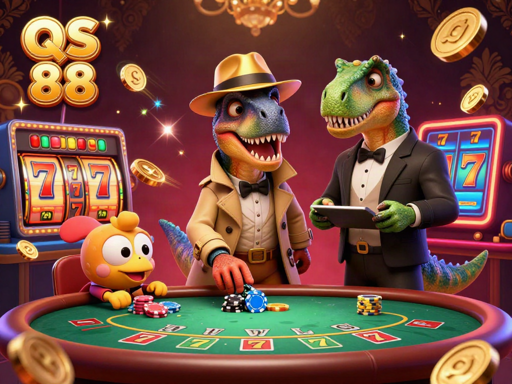 Experience winning moments with QS 88 as cartoon dinosaurs engage in thrilling blackjack action.