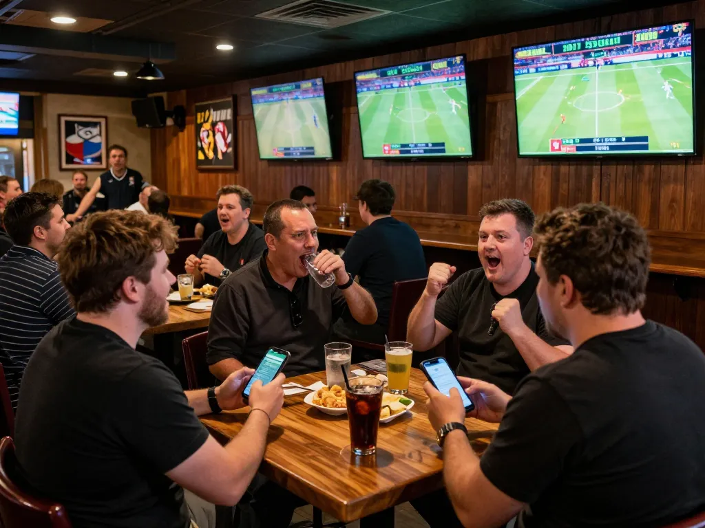 Experience the excitement of sports betting at Oddy with fans cheering and engaging with live games.