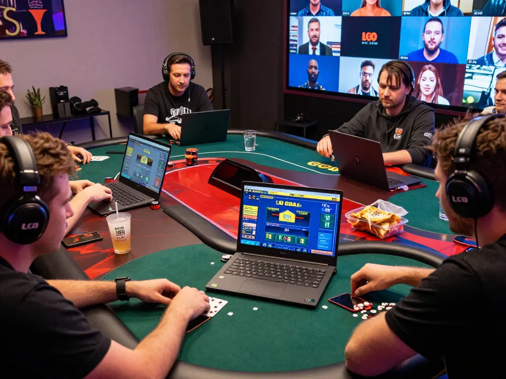 LGO GOAL poker players immersed in dynamic online gameplay with vibrant digital interfaces displaying action