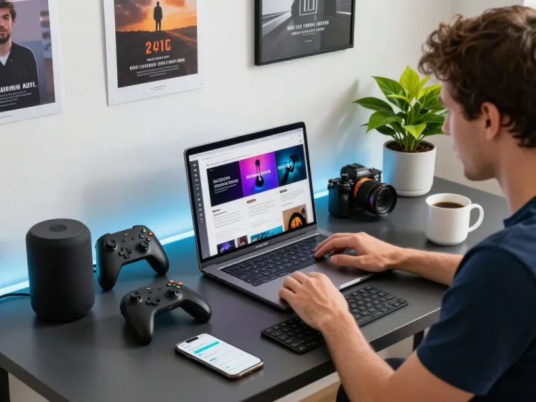 Explore cool tech gadgets under $159 in a modern home office scene featuring a gamer at work.