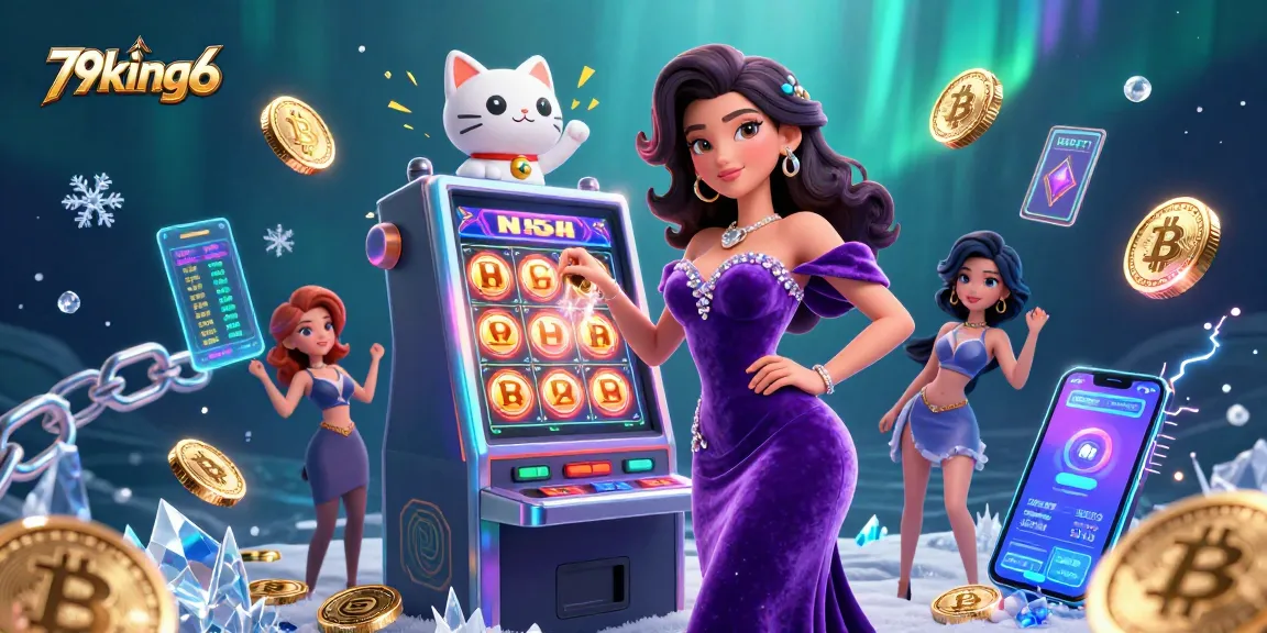 Experience the excitement of 79king6 with a vibrant 3D illustration showcasing a jackpot-winning slot machine.