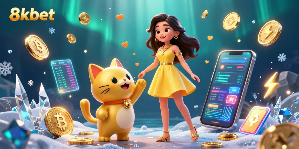 Cherish your wins on 8xbet with a vibrant 3D illustration showcasing joyful gaming interaction and cryptocurrency elements.
