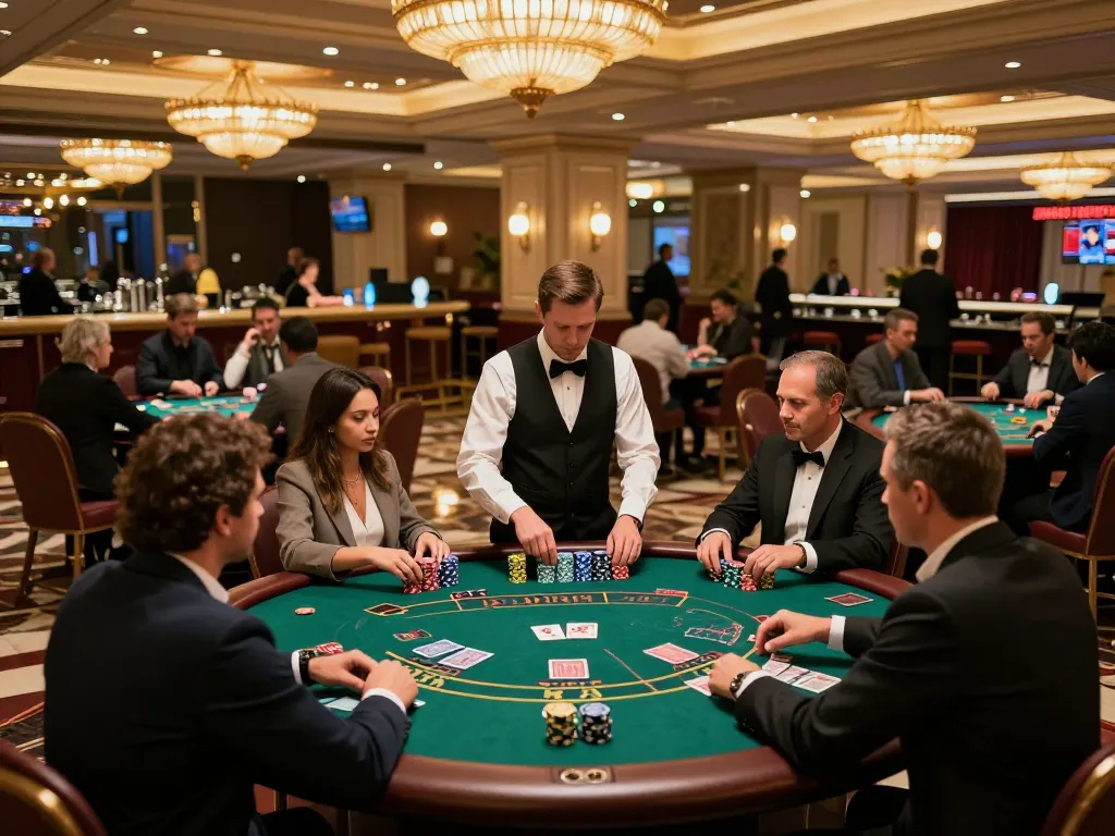 Players engaging in strategic gameplay at blackjack tables, enhancing their LGOLUX LOGIN experience in a luxurious casino.