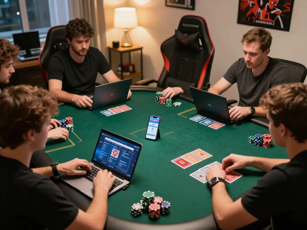 Watch players engage in intense poker strategy on UG DEWA app during a thrilling home gaming session.