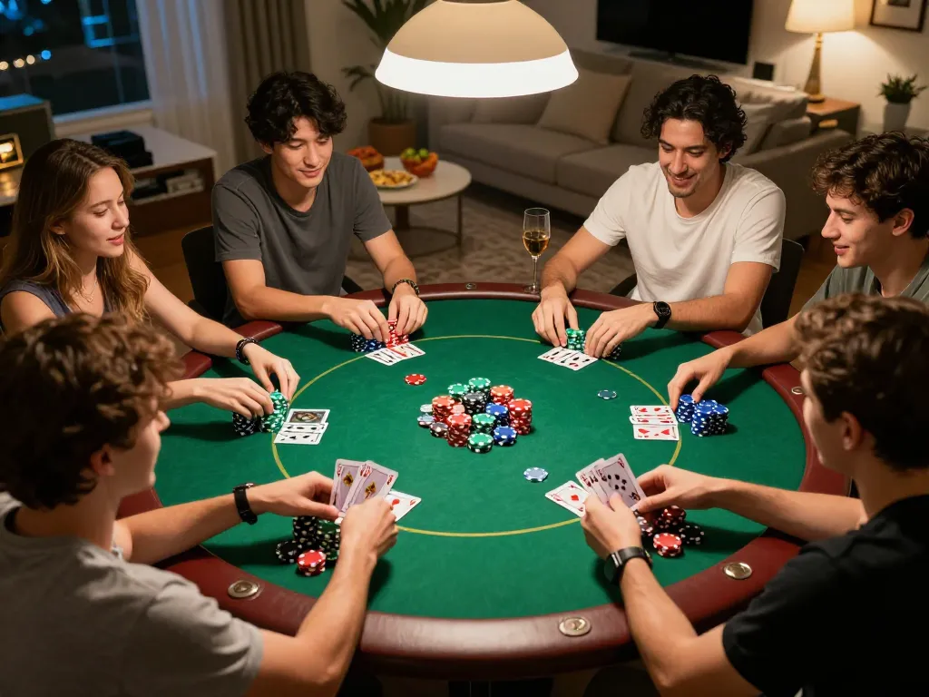 Enjoy a thrilling game night as friends gather for poker, showcasing DAFTAR IDNSCORE in an engaging atmosphere