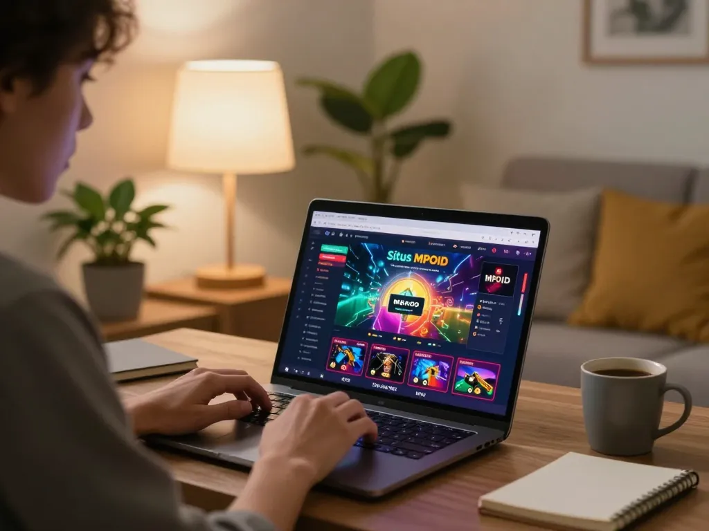 Engaging online gaming experience with Situs MPOID displayed on laptop screen in cozy living room.