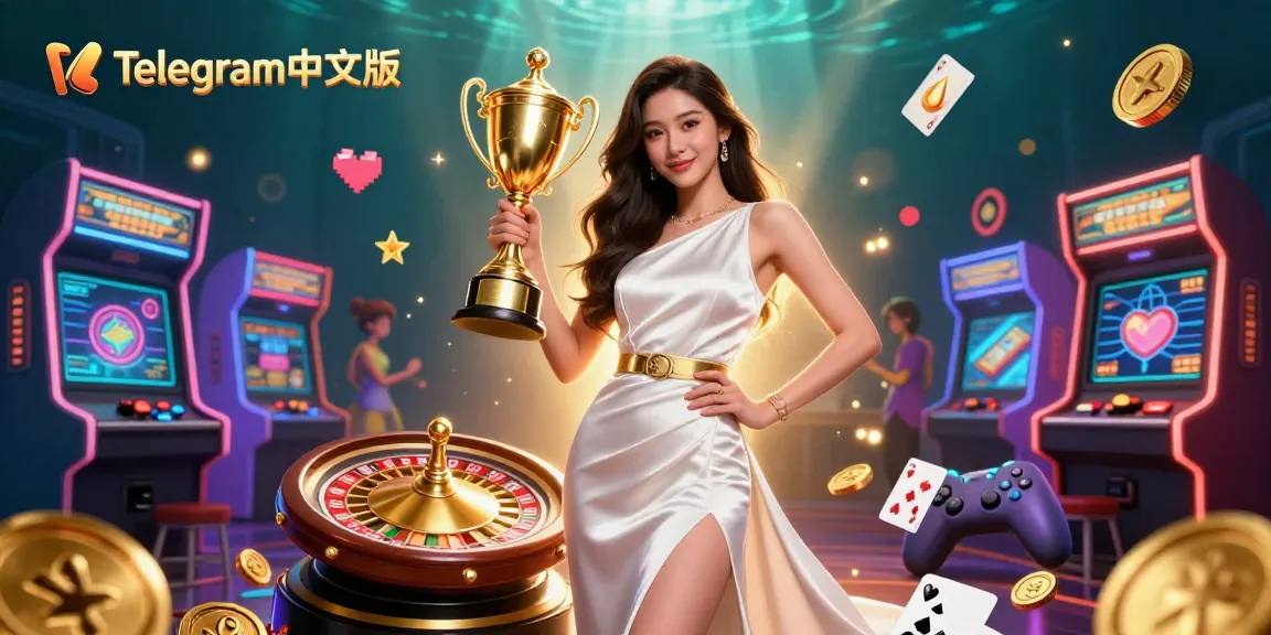 引人入胜的宣传插图展示了Telegram中文版与现场赌场元素，如轮盘，营造出令人兴奋的赌博场景。