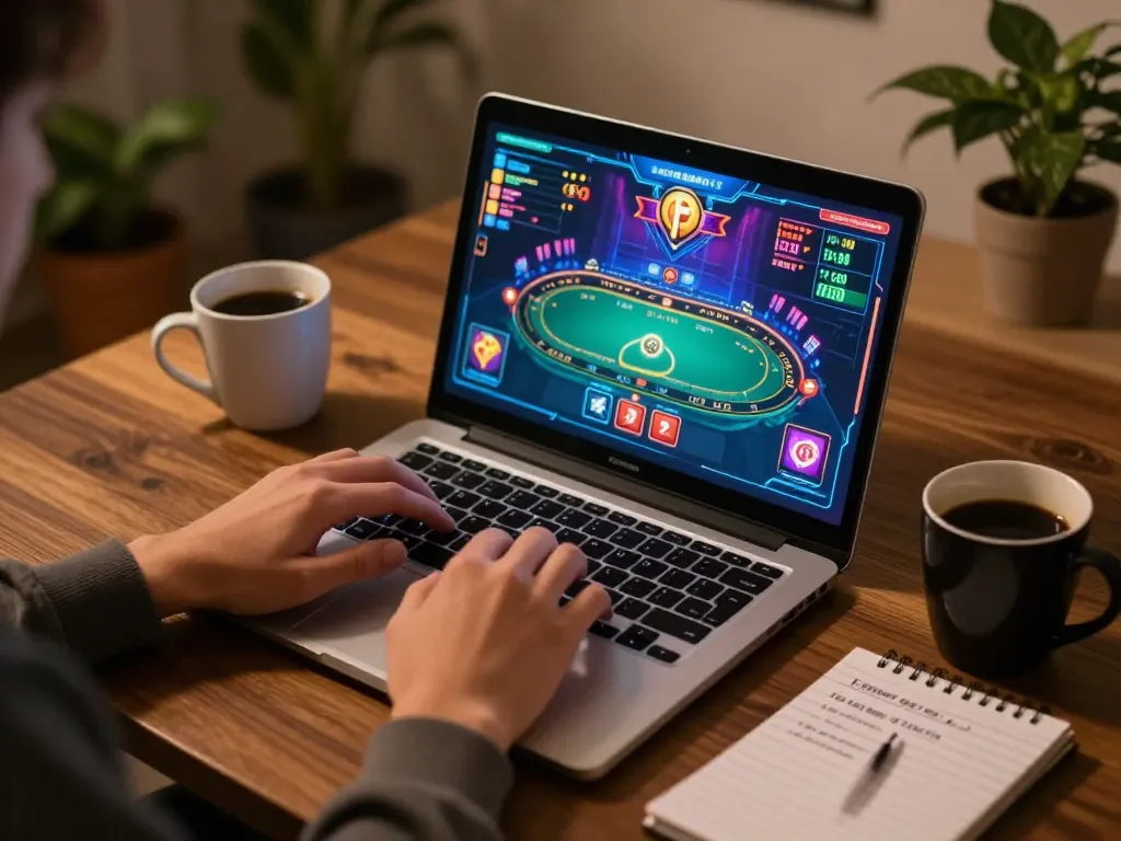 Engaged player analyzing strategies on their laptop while enjoying online gambling with imcatherinemcgrath.