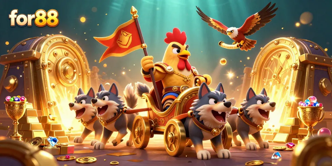 for88 gambling adventure featuring a rooster warlord, gold treasures, and dynamic game elements