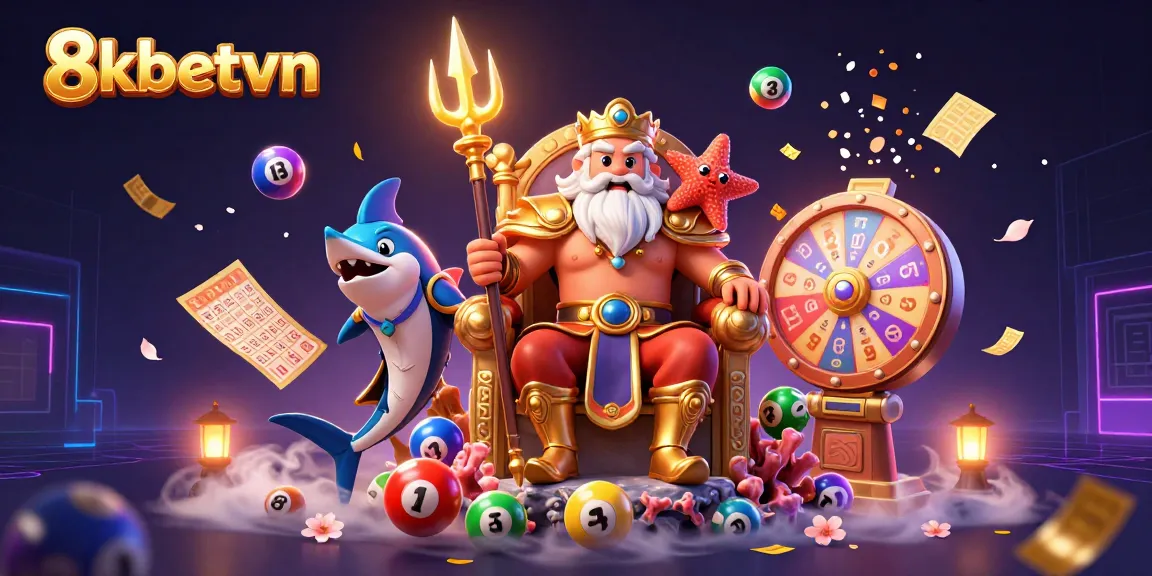 Engage with 8kbetvn's vibrant lottery adventure featuring Neptune and lively game elements.