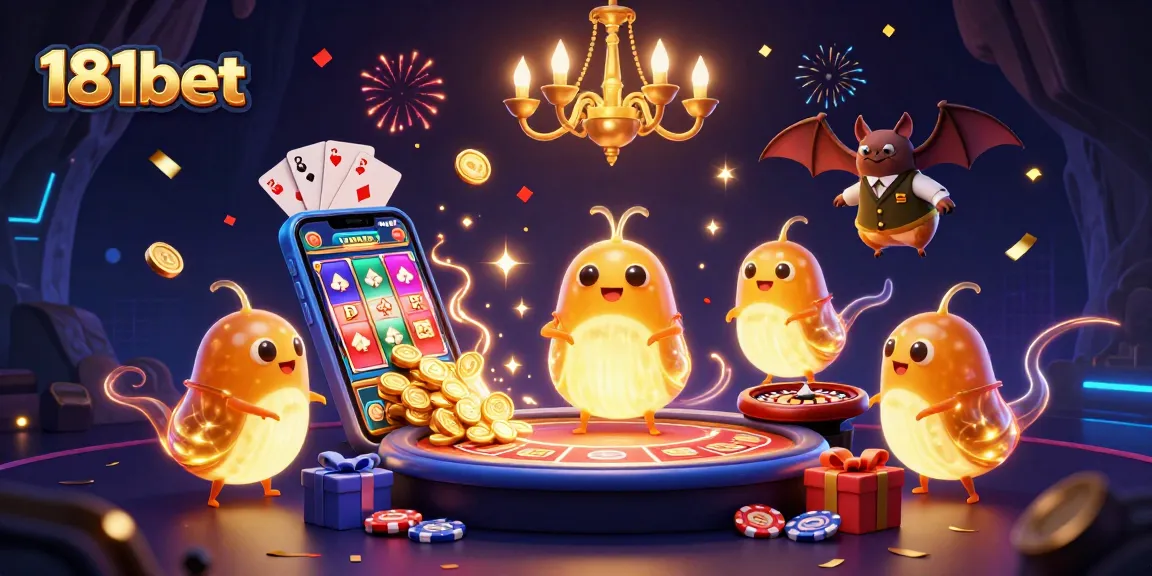 Experience the excitement of 181bet with glowworms illuminating a vibrant casino game scene.