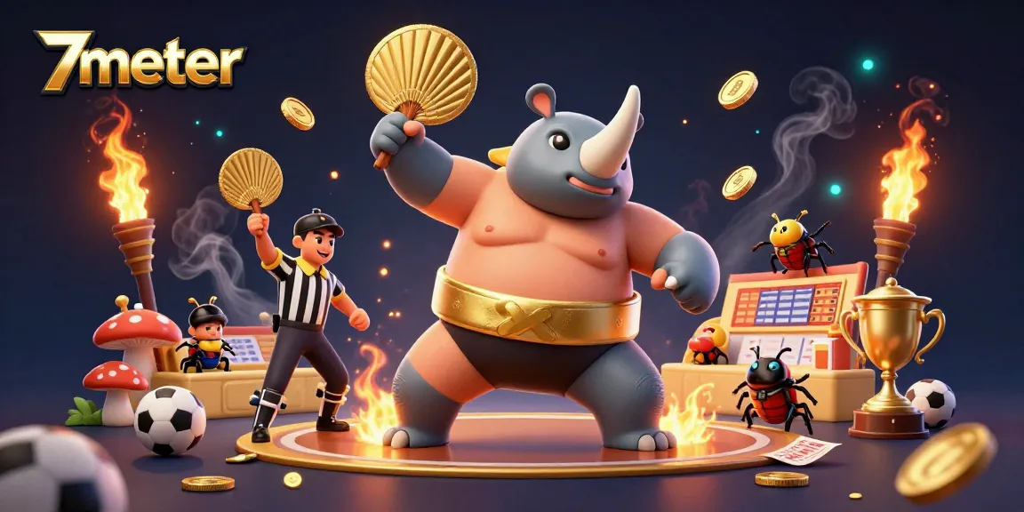 7meter sports betting illustration showing a beetle champion celebrating wins with vibrant casino elements