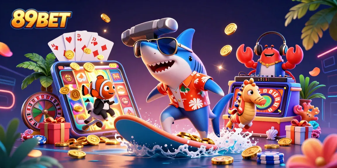 Play exciting casino games at 89BET with a vibrant underwater casino scene full of action.