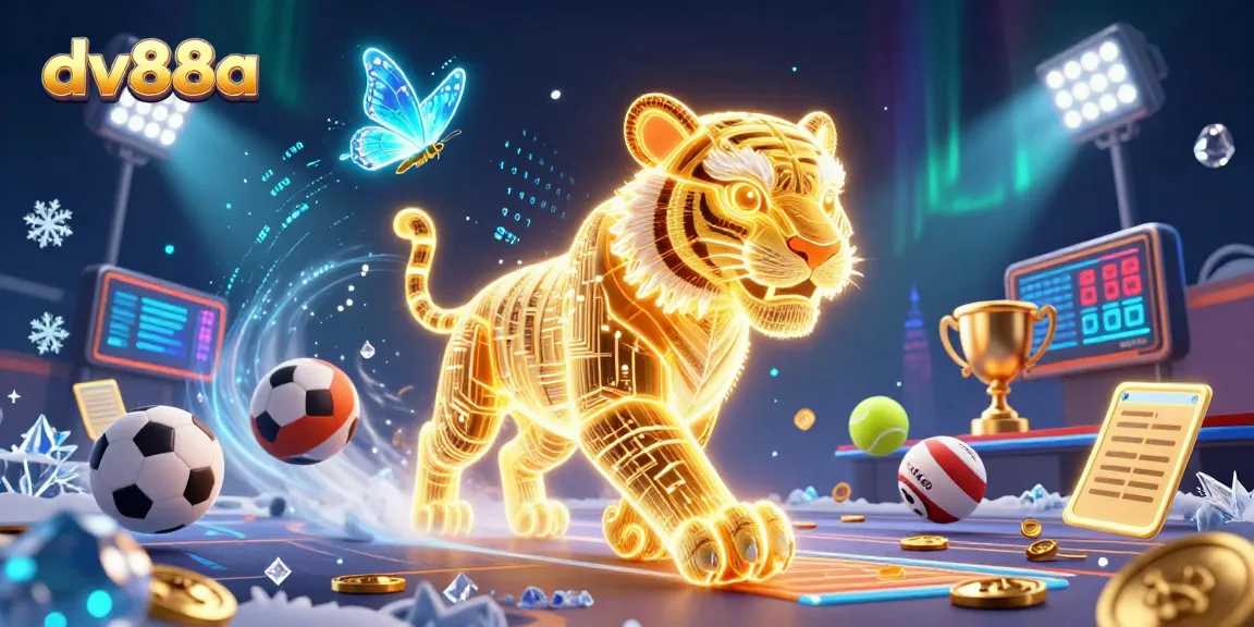 Experience thrilling bets at dv88a with a vibrant scene showcasing a 3D golden tiger in a casino setting.