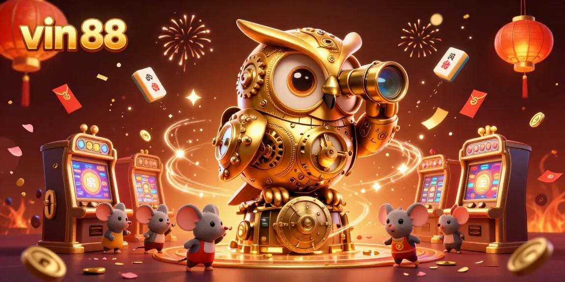 Experience the excitement of vin 88 with a vibrant casino scene featuring unique characters and game elements.