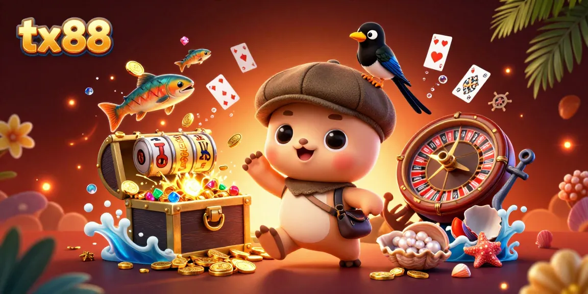 Engage with tx 88 and experience the thrill of gaming through a vibrant casino-themed illustration.