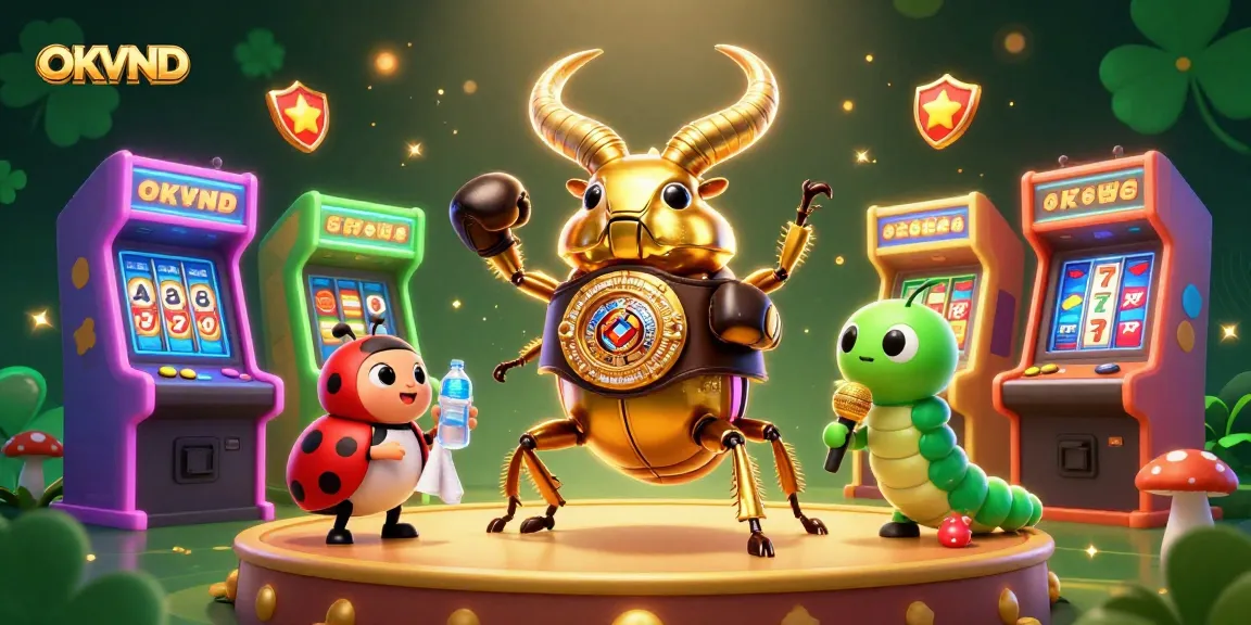 Play slots and win big with OKVND in a vibrant casino fantasy scene