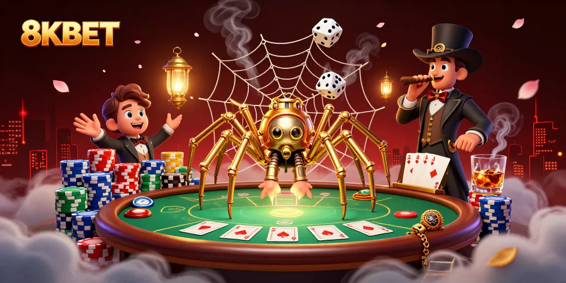 Experience the thrill of gambling with 8KBET's lively 3D casino scene featuring dynamic game elements.