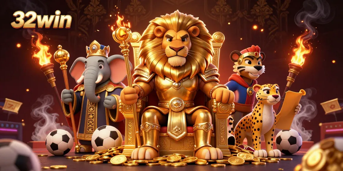 32win showcases thrilling sports betting moments with dynamic characters and rich casino elements.