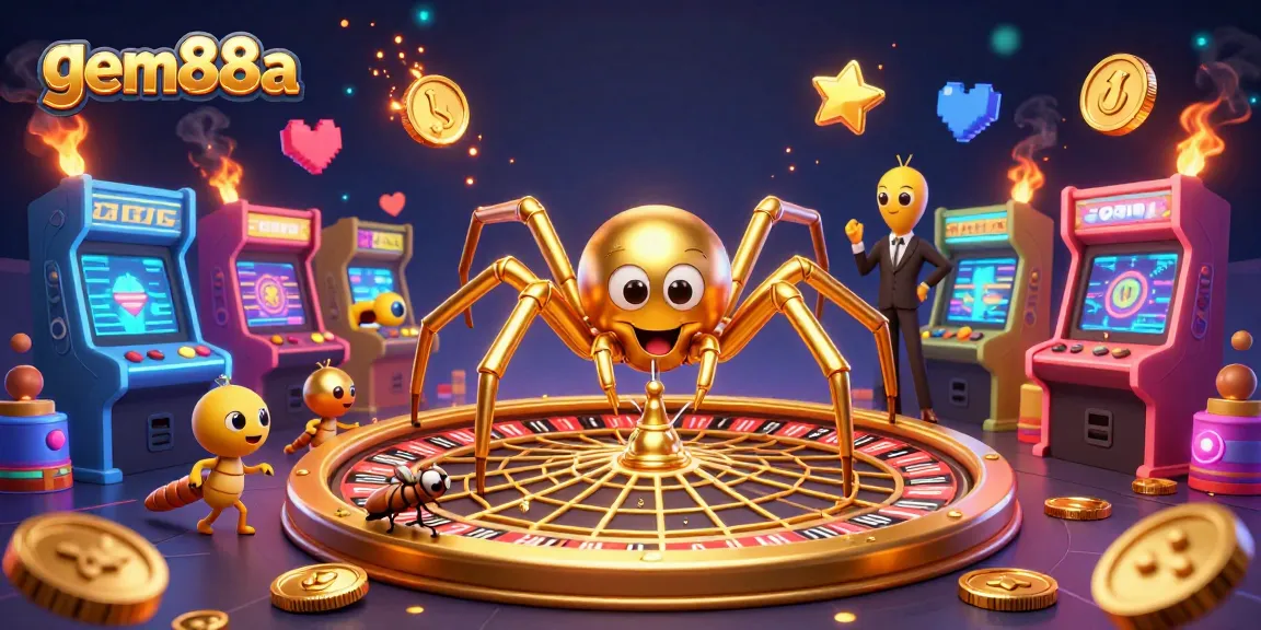 Experience thrilling bets with gem88a at the roulette-inspired golden spider web casino scene