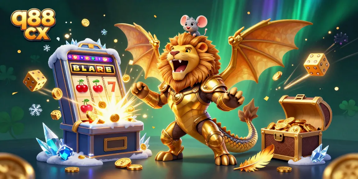 Experience the thrill of q88 cx with an epic casino-themed 3D illustration showcasing jackpot elements and dynamic characters.
