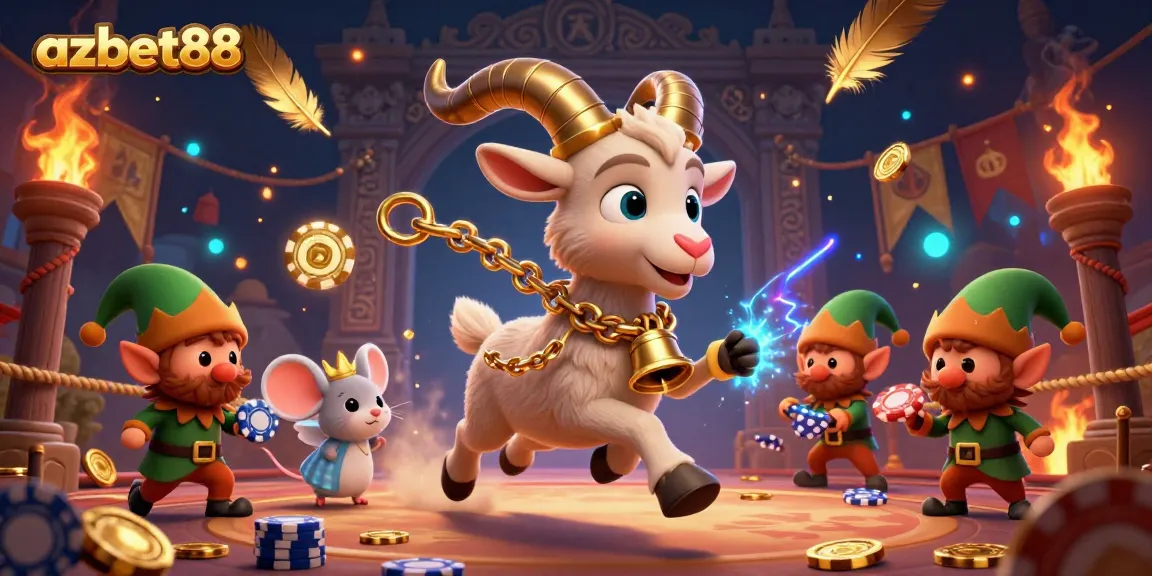 Experience thrilling gameplay at azbet88 with a 3D cartoon scene featuring festive characters in a dynamic casino setting.