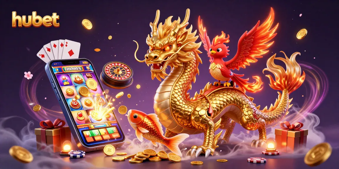 Spin to win with hubet's dynamic casino scene featuring a golden dragon and slot games!