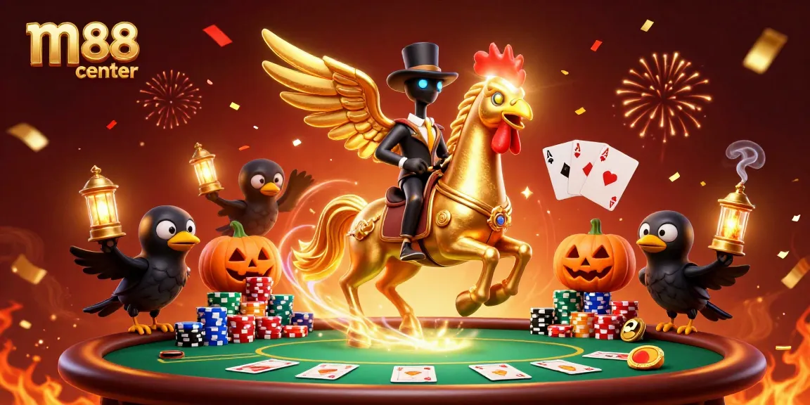 Experience thrilling gaming action at m88 center with vibrant casino characters and engaging games.