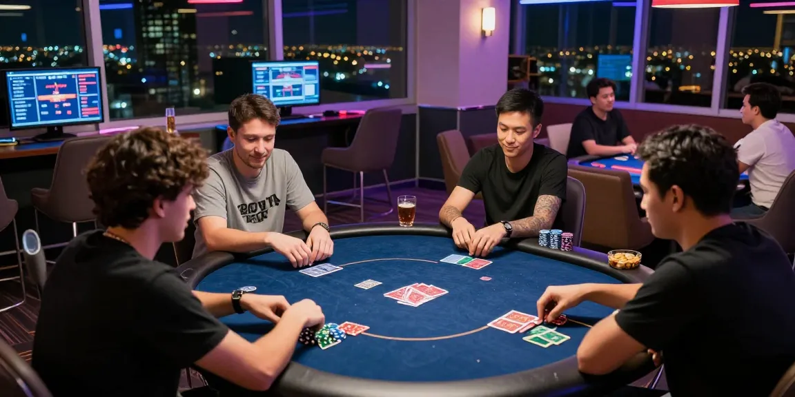 Situs Poker Uang Asli Dewapoker players enjoying vibrant poker game in modern lounge