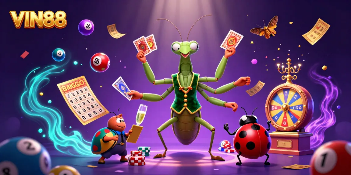 Experience thrilling entertainment with VIN88 in a vibrant casino scene featuring games and action.