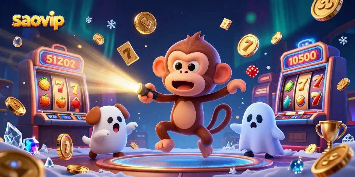 Experience thrilling slots at saovip with a playful monkey and ghost-hunter puppy in a magical casino.