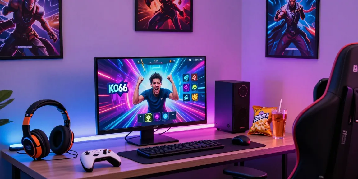 Engaged gamer enjoying the KO66 app in a vibrant gaming setup with colorful lighting.