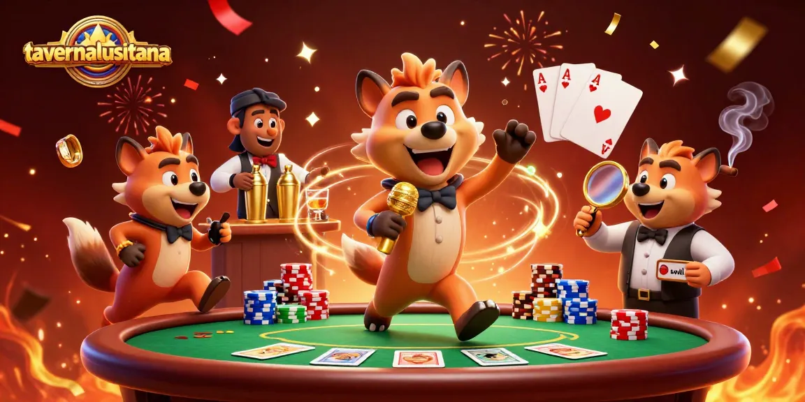 Experience the vibrant comedy casino atmosphere of tavernalusitana with playful hyenas and exciting card games.