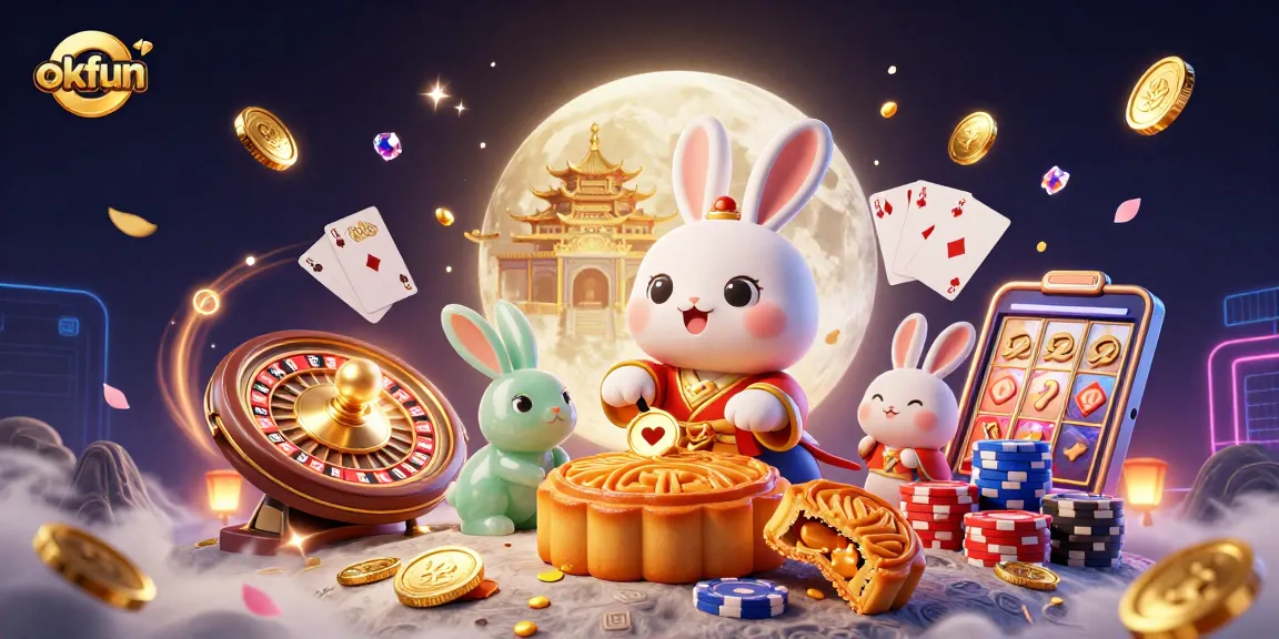 okfun showcases an exciting casino experience with vibrant illustrations of gambling elements.