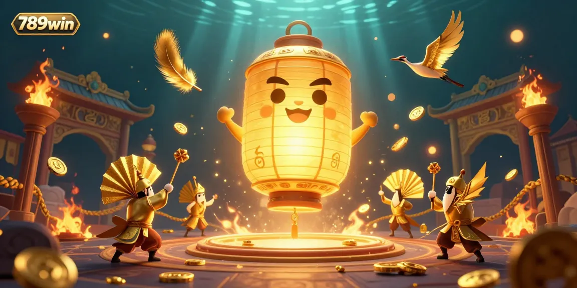Experience the excitement of 789win with a glowing lantern spirit at a vibrant casino backdrop featuring golden elements.