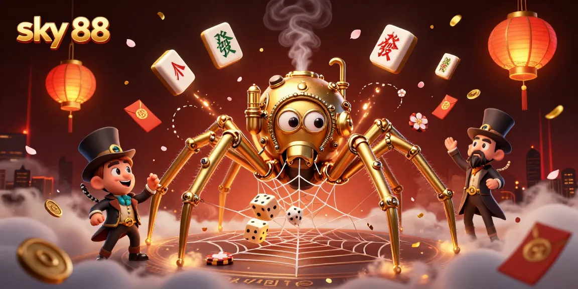 Engage with thrilling gameplay at sky 88 as golden spider captures dice among festive elements.